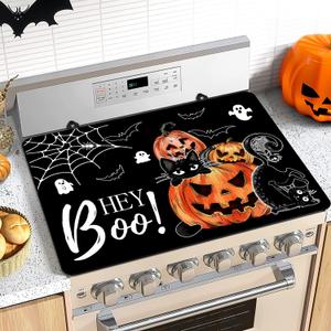Halloween Stove Top Cover for Electric Stove, Scary Pumpkin Stove Top Cover, 28x20 inch Black Cat Range Cover, Heat Resistant Cooktop Cover, Holiday Decor for Kitchen Home Stove Range Covers