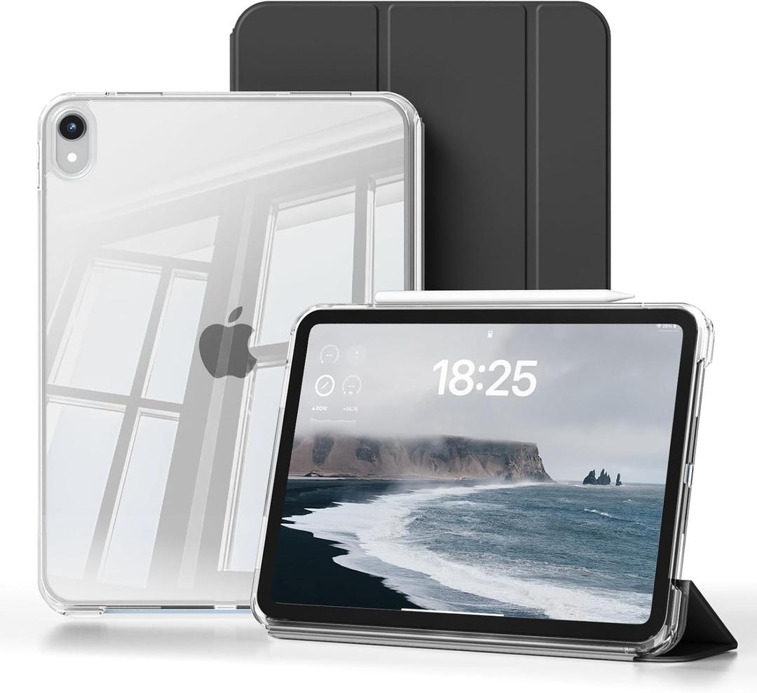 Case for iPad Air 11 inch M3/M2(2025/2024), iPad Air 5th/4th Generation (2022/2020) 10.9 inch with 2-in-1 Sliding Detachable Clear Cover, Protective Soft TPU Frame, Auto Wake/Sleep(Black)
