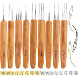 9 Pcs Durable Dreadlock Crochet Hooks, 0.5mm/0.75/1mm Dreadlock Crochet Needles with Interlocking Tool for Locs, Ideal for Hair Braid Craft & Maintaining Real Dreadlocks