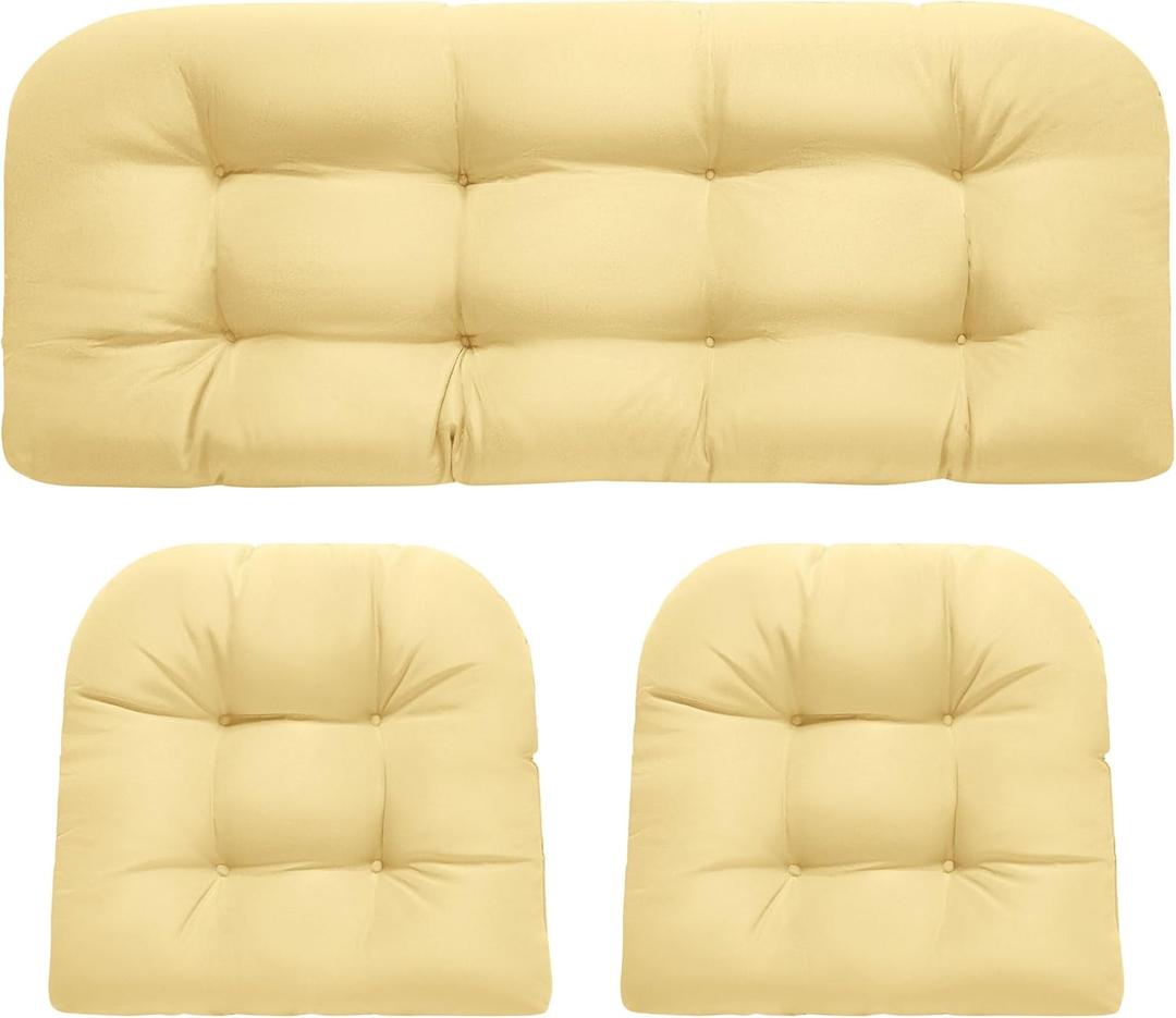 Wicker Chair Cushions, Waterproof Outdoor Loveseat Cushions for Patio Furniture, Tufted Wicker Furniture Cushions, 1 Loveseat and 2 U-Shaped Cushions, Khaki