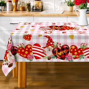 Round Valentines Day Tablecloth, Valentines Day Round Table Cloth 52 Inch with Red Heart and Roses, Valentines Tablecloth Kitchen Table Cover for Dining Room Indoor Decor