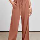 ANRABESS Womens Linen Palazzo Pants Summer Flowy Wide Leg Drawstring Casual Trousers with Pockets Beach Vacation Outfits Large Rust (Orange, L)