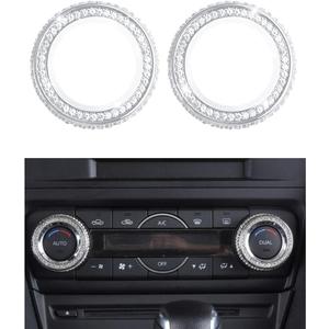 Bling AC Knobs Caps fit for Mazda 3 6 CX5 CX9 Accessories Decals Stickers Air Conditioner Control Covers Interior Inside Decorations Trim Women Men Crystal Silver Pack of 2