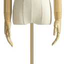 Female Mannequin Dress Form Torso, Display Mannequin Body with Detachable Head, Wooden Hands and Golden Adjustable Height Stand, for Dress Jewelry Display, Beige (Gold)