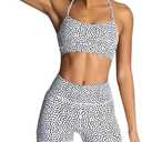 IMEKIS Women's Workout Sets 2 Piece Yoga Outfit High Waisted Biker Shorts Leggings Sports Bra Gym Fitness Clothes Tracksuit (Medium, # White Polka Dots), M