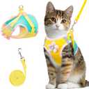 Cat Harness and Leash Set Escape Proof, Adjustable Cat Vest Harnesses Soft Kitten Harness Reflective Strips Jacket with Flower, Breathable Mesh Harnesses for Cats Puppy Easy to Wear Outdoor Walking, M