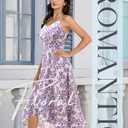 DRESSTELLS Women's Floral Wedding Guest Dress, Spring Easter Flowy Aline Midi Formal Mesh Boho Dresses for Tropical Summer Beach Party 2026 Purple Florl, Large