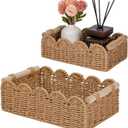 CubesLand Paper Rope Scalloped Edge Decor Baskets for Home, Living Room, Bedroom, Toilet Basket for Over Toilet Storage Shelf, End Table, Shelves and More, Both Storage&Decor, Set 2 Neutral