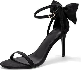 Coutgo Womens Ankle Strap High Heels Open Toe Stiletto Bow Tie Knot Heeled Sandals Fashion Wedding Dress Pump Shoes Size 7.5