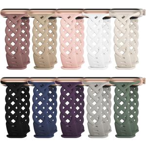 Slim Silicone Bands Compatible with Apple Watch Band 40mm 38mm 41mm 44mm 45mm 42mm Women Floral Breathable Braided Lace Thin Sport Strap Replacement Wristbands for iWatch SE Series 9 8 7 6 5 4 3 2 1