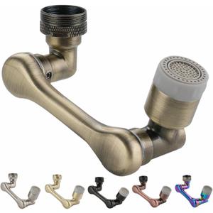 Universal 1080 Swivel Faucet Extender Large Angle Rotating Splash Faucet Aerator, Robotic Arm Swivel Extension Kitchen Sink Aerator Extender with 2 Water Outlet Modes Bronze