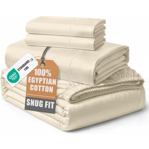 100% Egyptian Cotton Queen Size Bed Sheet set - Naturally Breathable & Durable Winter Comfort Queen Bed Sheets Set, Ultra-Soft Hotel Luxury Comfort with 15" Deep Pocket, Silky Sateen Weave - Ivory