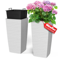 Mueller M-Resin Heavy Duty Tall Planters for Outdoor Plants, Indoor Grande Plant Pots, Boxes, Trees, Flower Pots, 2-Piece Set, 27.5”, Modern Design, Built-in Drainage, Front Porch Decor, White