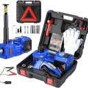 Electric Car Jack kit 5 Ton 12V Electric Floor Jack Lift for Vehicle, Electric Hydraulic Jack Auto Repair Tool Set with Builtin Inflator and Impact Wrench for SUV Sedan Truck Tire Change Blue