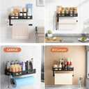 Paper Towel Holder Wall Mount for Kitchen, One-Handed Tear, Bathroom Paper Towel Holder with Shelf, RV Paper Towel Rack Wall Mount Paper Roll Holder with 4 Hooks, Matte Black