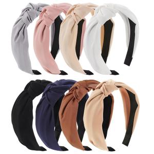 8Pcs Headbands for Women, Fashion Knotted Headband Coffee Series Wide Hairband Girls Hair Accessories (Black, Brown, Navy Blue, Khaki, Light Gray, Pink, Beige, White)
