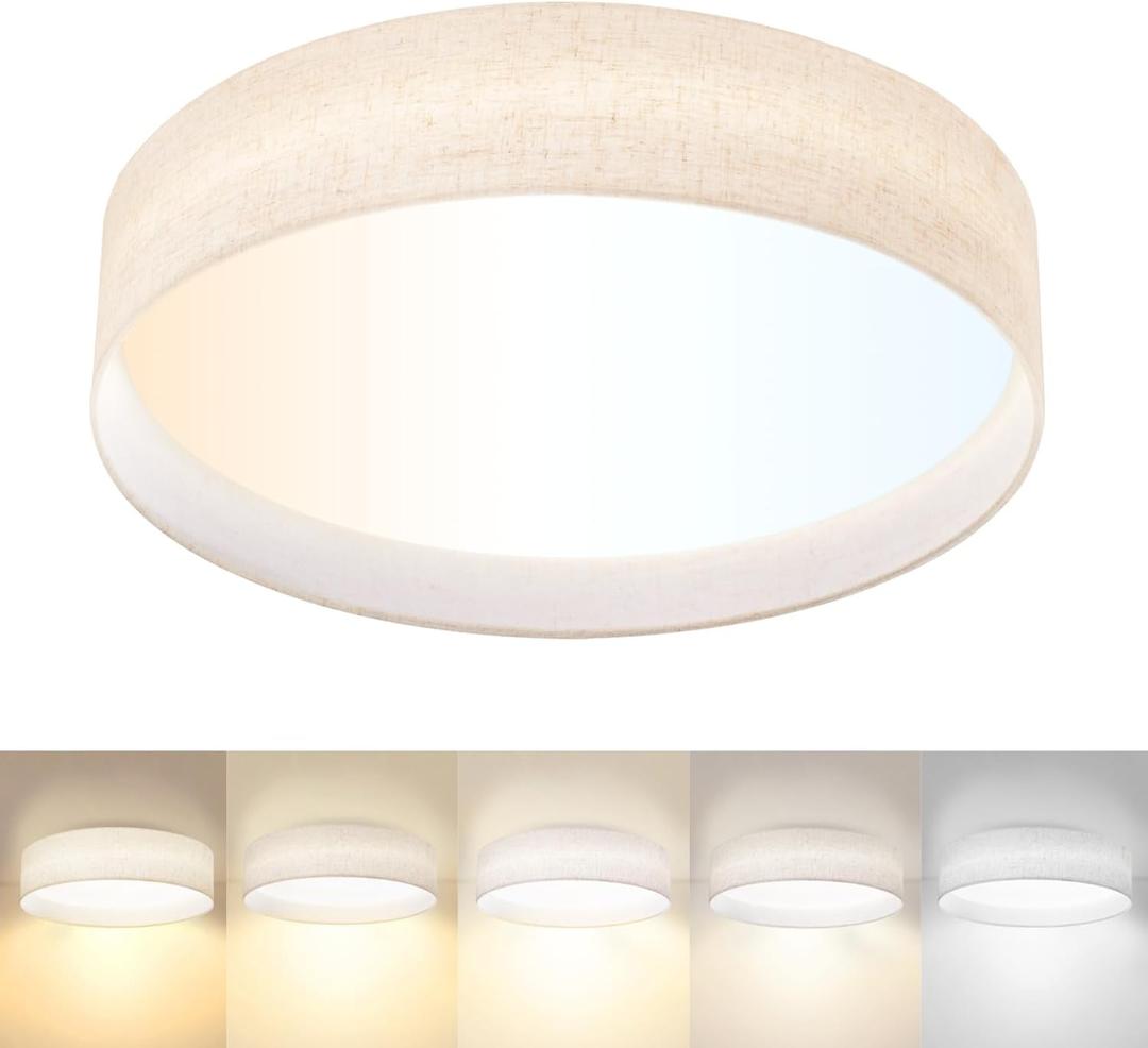 Hamilyeah 18 inch LED Ceiling Light Flush Mount Light Fixture 36W, Modern Kitchen Lighting Fixture Ceiling Mount with Fabric Shade, Dimmable Ceiling Lighting Fixture 5CCT for Bedroom, Bathroom