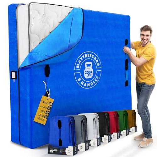 Mattress Bags for Moving with 8 Handles - Queen Size - Extra-Thick Reusable Storage Bag - Mattress Cover for Moving with Zipper, Bag Protector