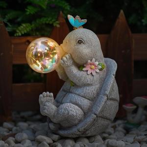 MININOVA Outdoor Garden Decorations Turtle Statues with Solar Light Resin Waterproof Figurines for Outside Yard Patio Mon Birthday Gifts (Stone)
