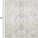 8x10 Area Rugs for Living Room, Machine Washable Non Slip Vintage Retro Rugs, Low Pile Lightweight Chenille Print Indoor Rug for Bedroom, Dining Room, Home Office(Grey/Blue/TAN/Teal/Green)