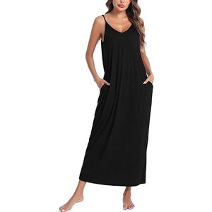 Marvmys Womens Cotton Long Nightgowns Spaghetti Strap V Neck Full Slip Sleep Shirts with Pockets, Medium