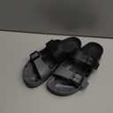 FUNKYMONKEY Women's Comfort Slides Double Buckle Adjustable Plastics Flat Sandals (6, Black/Grey)