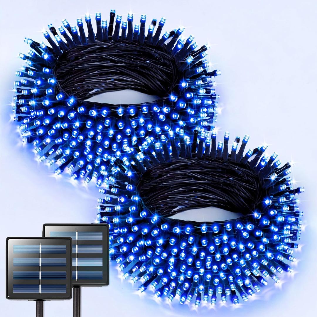 JMEXSUSS 2 Pack Solar String Lights Outdoor Waterproof, Total 400 LED 151FT Solar Christmas Lights Outdoor, 8 Modes Christmas Light for Outside Patio Yard Tree Decorations, Blue