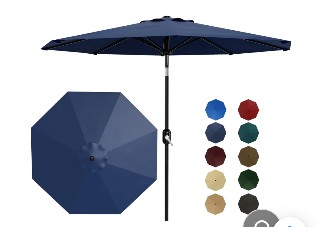 Garvee 9' Patio Umbrella, Outdoor Table Umbrella – Market Umbrella, Tilt & Crank, UV Waterproof, 8 Ribs, Navy Blue
