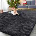 OLANLY 6x9 Machine Washable Large Area Rugs for Living Room, Bedroom, Soft Fluffy Shaggy Bedside Rug, Indoor Floor Carpet for Kids Girls and Boys, Dorms, Nursery, Home Decor Aesthetic, Black
