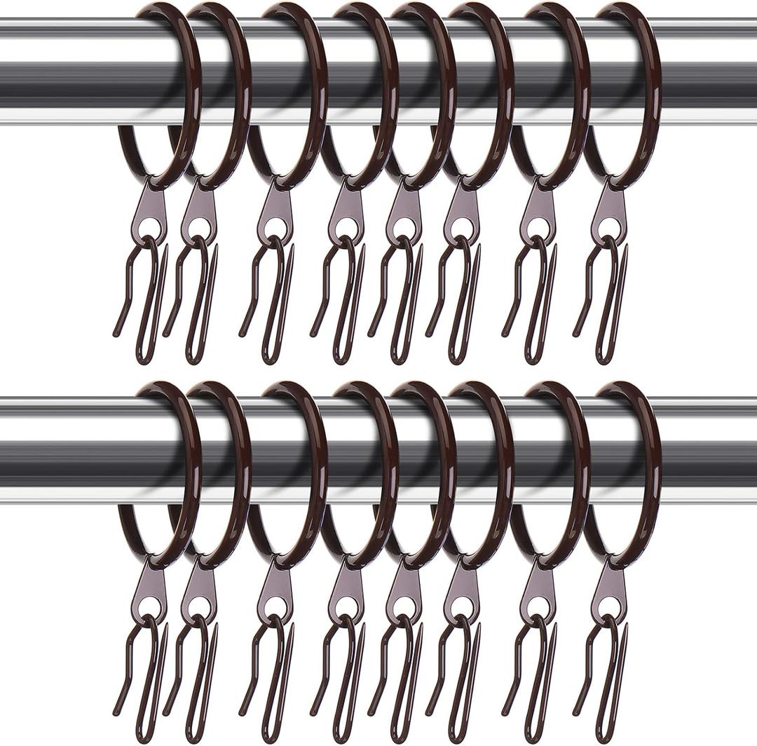Hotop 60 Pieces 1.65 Inch Metal Drapery Curtain Rings Curtain Hanging Rings and 60 Pieces Metal Drapery Pin Hooks for Drapes Window Door Shower (Brown)