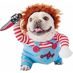 Dog Halloween Costume - Chucky Dog Costume Deadly Doll Dog Costumes Funny Dog Clothes Adjustable Cosplay Outift for Small Medium Dogs (Large, Blue)