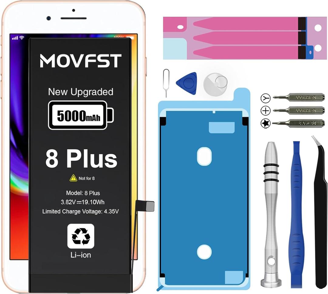 Replacement Battery for iPhone 8 Plus,Li-ion Polymer 5000mAh High Capacity Battery Fit for iPhone 8 Plus Model A1864 A1897 A1898 with Repair Tool Kits