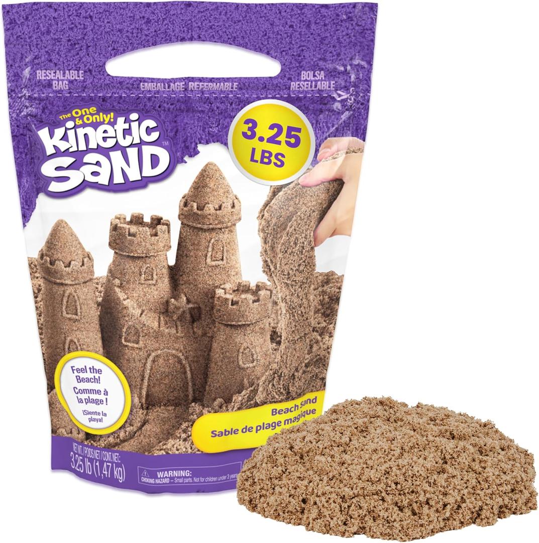 Kinetic Sand, 3.25lbs Beach Play Sand, Easter Basket Stuffers, Moldable Sensory Toys for Kids, Resealable Bag 