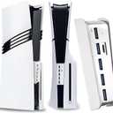 6 Port USB Hub for PS5 Pro & PS5 Slim Console Disc/Digital, High-Speed Extra USB Ports for PS5 Slim Pro Accessories, PS5 Hub Charger Splitter Adapter with 4 USB 2.0 + 1 USB Charging Port +1 Type C 3.0 (White)