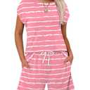3 x KISSMODA Women's Drawstring Waist Loose Fit Loungewear Set with Pockets (Pink, M)