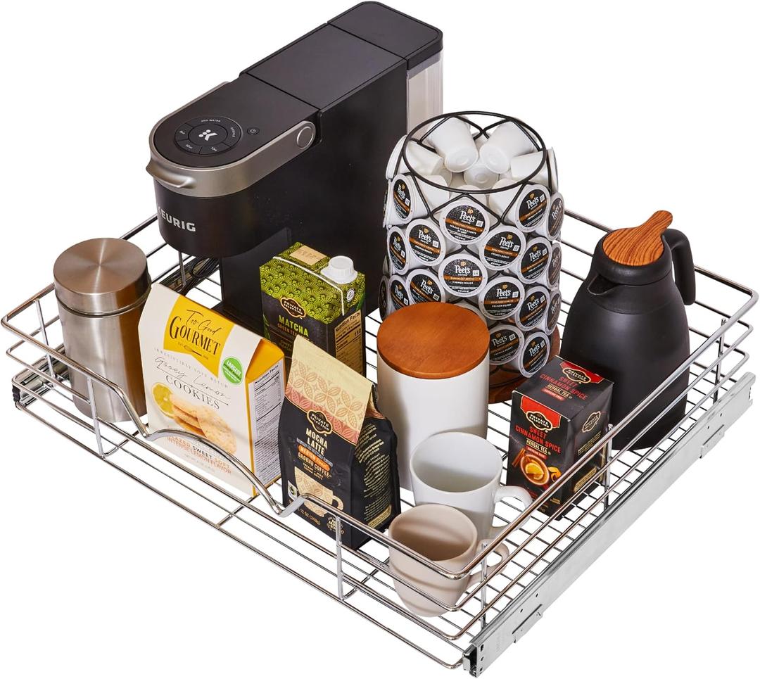 HOLDN STORAGE Pull Out Cabinet Organizer, Slide Out Drawer for Kitchen Cabinets & Pantry, Roll Out Shelf for Pots, Pans & Under Sink Storage, Heavy-Duty Full-Extension, 24" W x 21" D x 5" H