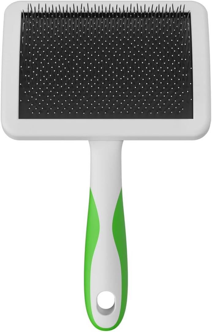 Andis 68540 Self-Cleaning Animal Slicker Brushes with Curved Stainless-Steel Bristles for All Breeds - Reduces Shedding by Up to 90%, Removes Tangles, Dirt & Loose Hair  Large, Green