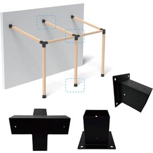 Pergola Bracket Kit 4x4, Including 1 Wall Base, 1 105  4-Way and 1 Bases, 1 Set of Wall Mounted 15 Pitched Roof Mounting Kit for Extension, for Shading Facilities Attached to Walls or Eaves
