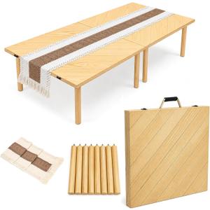 60" x 30" Low Picnic Table with Boho Table Runner Wooden Table with 8 Sturdy Legs Folding Picnic Table for 6 People Backyard Picnic Beach Garden Party Camping