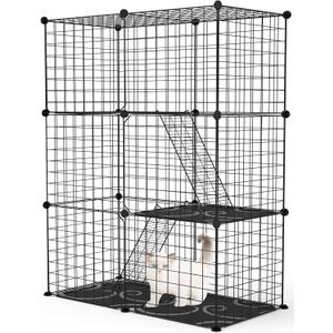 iMounTEK Cat Cage 3 Tier DIY Cat Playpen Cage Metal Indoor Cat House Detachable Kitten House with 3 Doors 2 Ladders Large Cat Exercise Place for 1-2 Cats Black