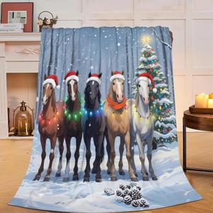 Christmas Horse Blanket, Soft Plush Fleece Animal Throw Blanket - Cozy Warm Stuff Blankets Bedding Horse Gifts for Women Girls Kids Adults 40"X50"