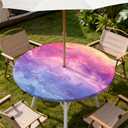 Round Outdoor Tablecloth with Umbrella Hole, Zippered Fitted Waterproof Tablecover with Elastic Edge Fits 32"-36" Round Tables for Patio Picnic Garden Camping Party, Rainbow Marble Pattern