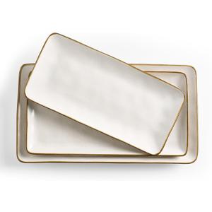 famiware Serving Platter, Rectangular 15.67/ 14.1/ 12.6inch Serving Dishes for Entertaining, Dishwasher Safe, Stoneware Serving Trays for Party, Food, Turkey, Snack, Cheese, Reactive Glaze, Matte White