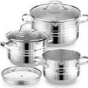 Daniks Tokio 6-Piece Stainless Steel Cookware Set  Induction Pots with Strainer Lids, Dishwasher Safe, For Soup, Pasta, Stew, Silver (9.5 Quarts)