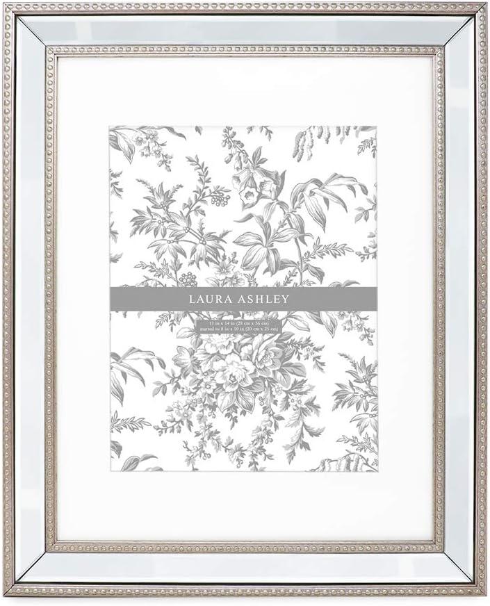 Laura Ashley 11x14 (Matted 8x10) Champagne Mirror Bead Picture Frame, Classic Mirrored Frame with Beaded Border, Wall-Mountable, Made for Photo Gallery and Wall Art, (11x14 (Matted 8x10), Champagne)