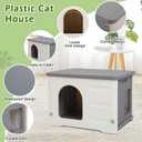 Deblue Plastic Cat House for Indoor & Outdoor, Waterproof Feral Cat House with Escape Door, Sturdy Pet Shelter for Cats, Puppy, Rabbit, Easy to Assemble and Clean-Grey