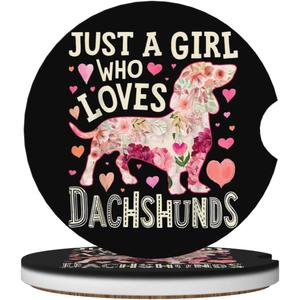 Just A Girl Who Loves Dachshunds Dog Flower Floral Car Coasters for Cup Holders 2 Pack Universal Anti Slip Car Cup Holder Coasters 2.56 Inch Absorbent Ceramic Drink Mat Auto Interior Accessory