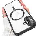Designed for iPhone 17 Case Magnetic, Compatible with Magsafe, Camera Control Button, Camera Lens Protector, Clear Soft TPU Plated Phone Case for iPhone 17, Black