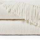 inhand Throw Blanket for Couch Bed,Chunky Chenille Woven Soft Blankets with Tassels,Cozy Boho Farmhouse Fall Winter Decor,Warm for Women,50"x60",Medium Thick-Off White