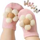 Baby Girl Socks with Non-Slip, Cute Flower Grippy Design Toddler Ankle Socks Gift for Newborn Babies Infants 4 Pairs (0-12 Months)